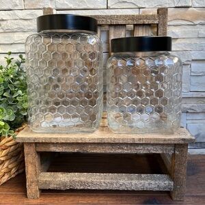 🆕 Set of 2 | Honeycomb 🐝 Glass Jars / Canisters!